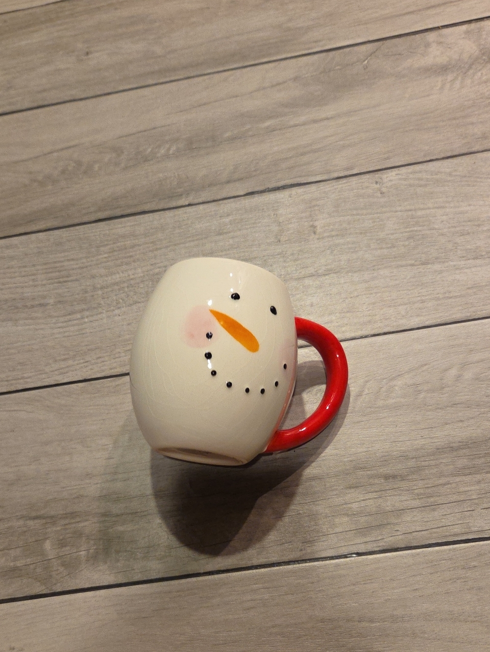Cream Snowman Mug with Red Handle